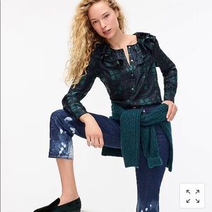 J. Crew Collection Silk Twill Ruffle Collar Plaid